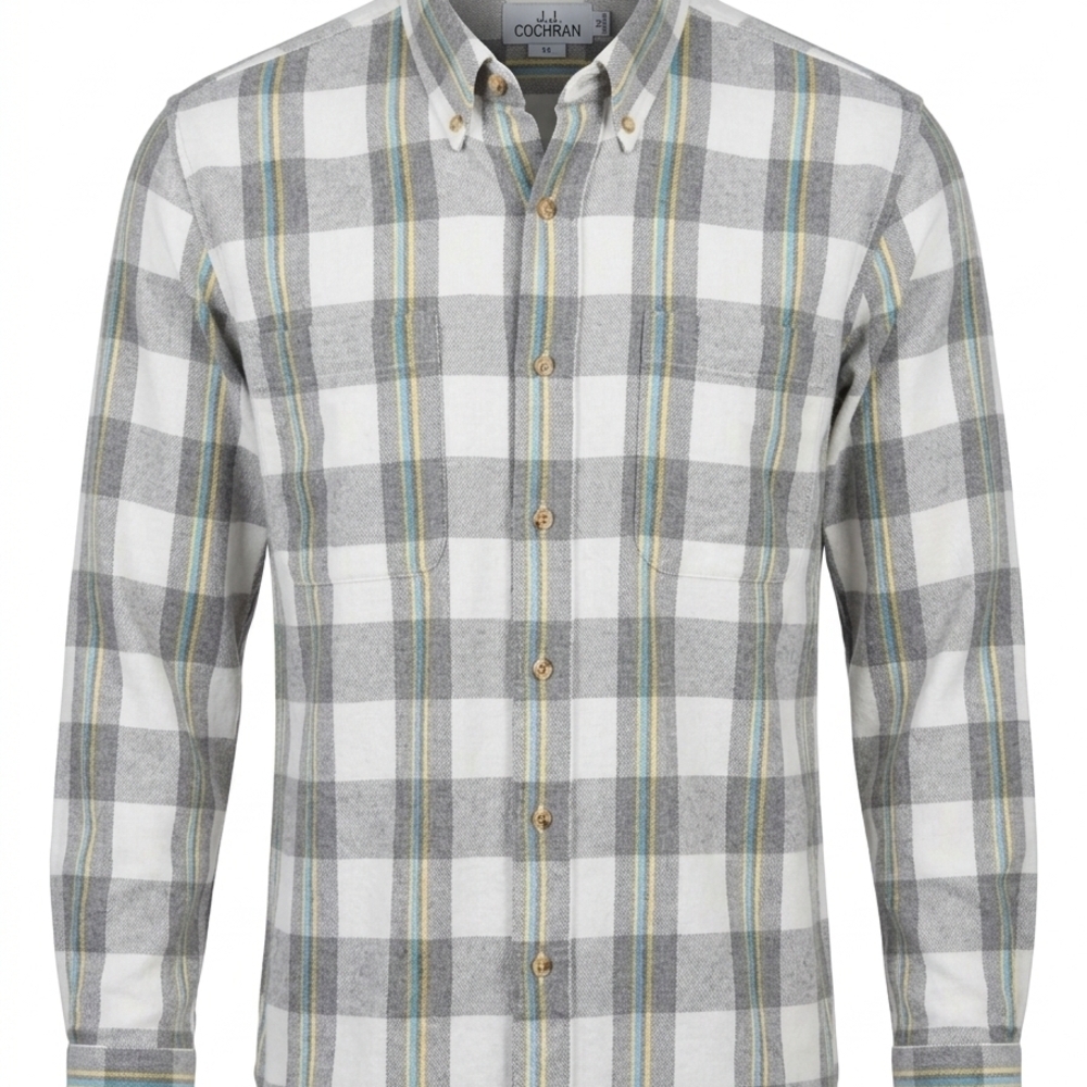 JJ Cochran Men's White and Gray Plaid Button Down Shirt Size Medium